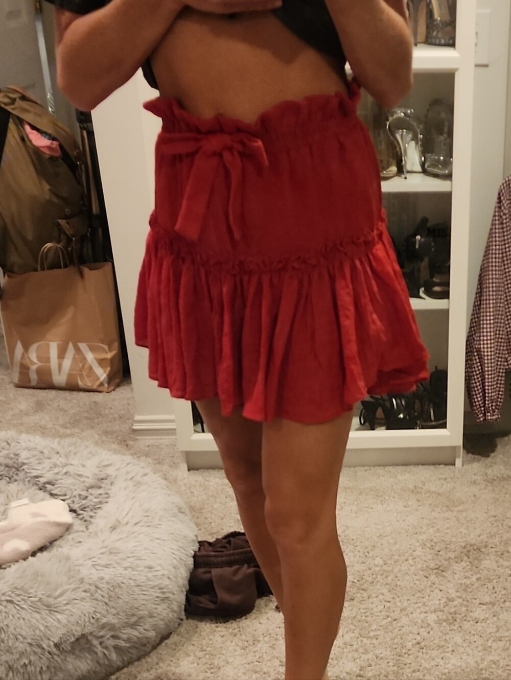 Misa Los Angeles Red Ruffled Tie-Waist Mini Skirt